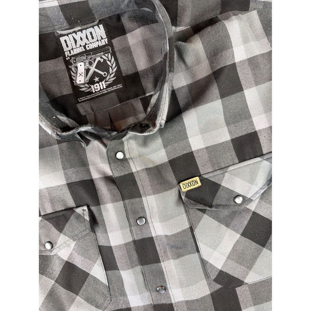 Dixxon‎ Flannel Co Shirt 1911 Mens 5X Grey Black Buffalo Plaid D-Tech Snap Front